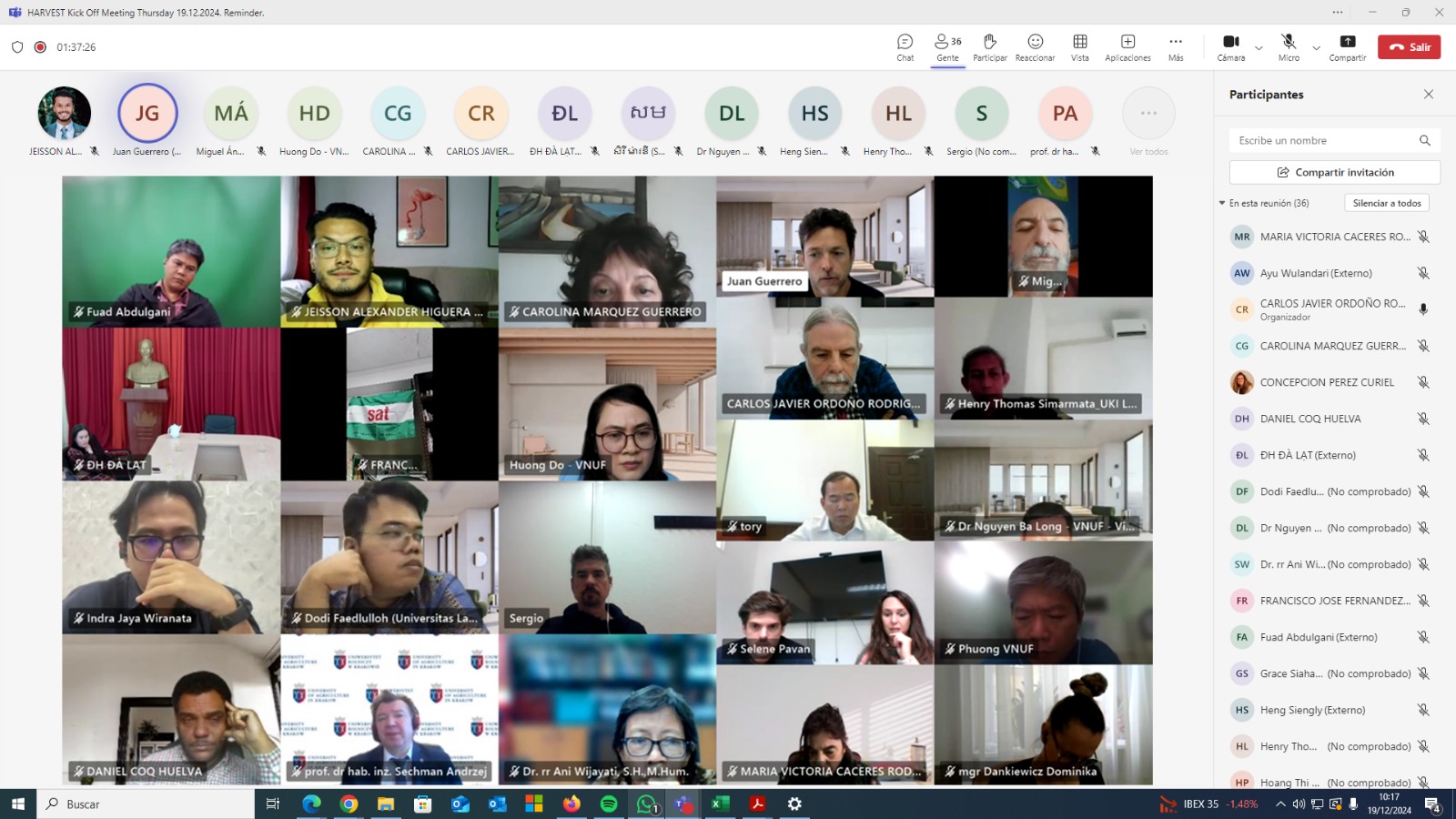 Screenshot of the Harvest kick-off meeting